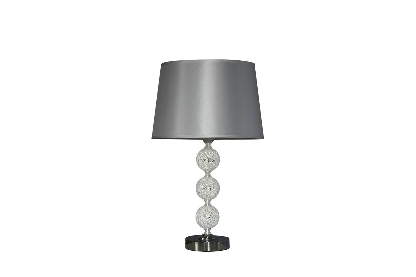 Modern Crystal Sphere Table Lamp with Grey Fabric Shade – Elegant Bedside & Living Room Lighting